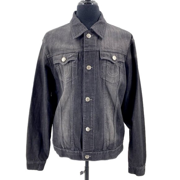 NWT True Religion Denim Jacket Jimmy 1971 Western Mens XXL Black Jeans MSRP $382 - Picture 1 of 16